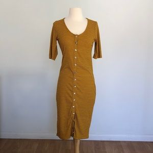 Mustard and Black Striped Wiggle Midi Dress Small